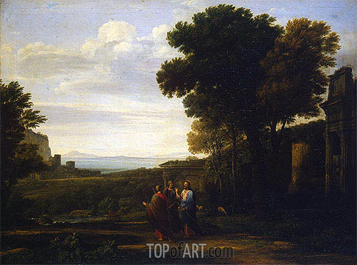 500x371 Landscape With Christ On The Road To Emmaus Claude Lorrain - The Road To Emmaus Painting