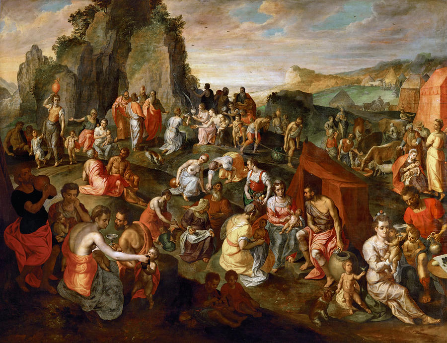 900x691 Moses Striking Water From The Rock Painting By Gillis Mostaert - The Rock Painting