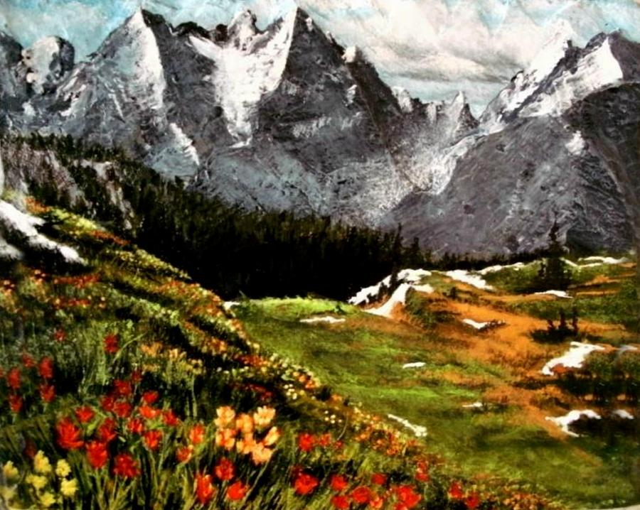 900x718 Rocky Mountains In Spring Painting By Karen Cortese - The Rocky Mountains Painting