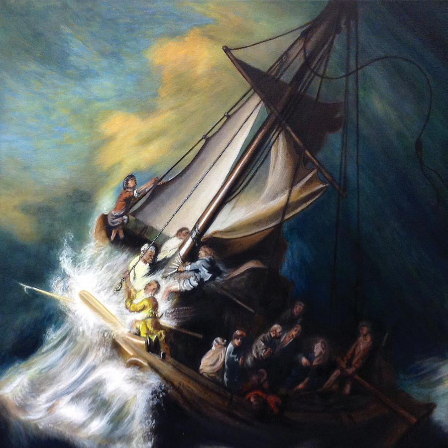 900x900 The Storm On The Sea Of Galilee Painting By Mike Chhay - The Sea Of Galilee Painting