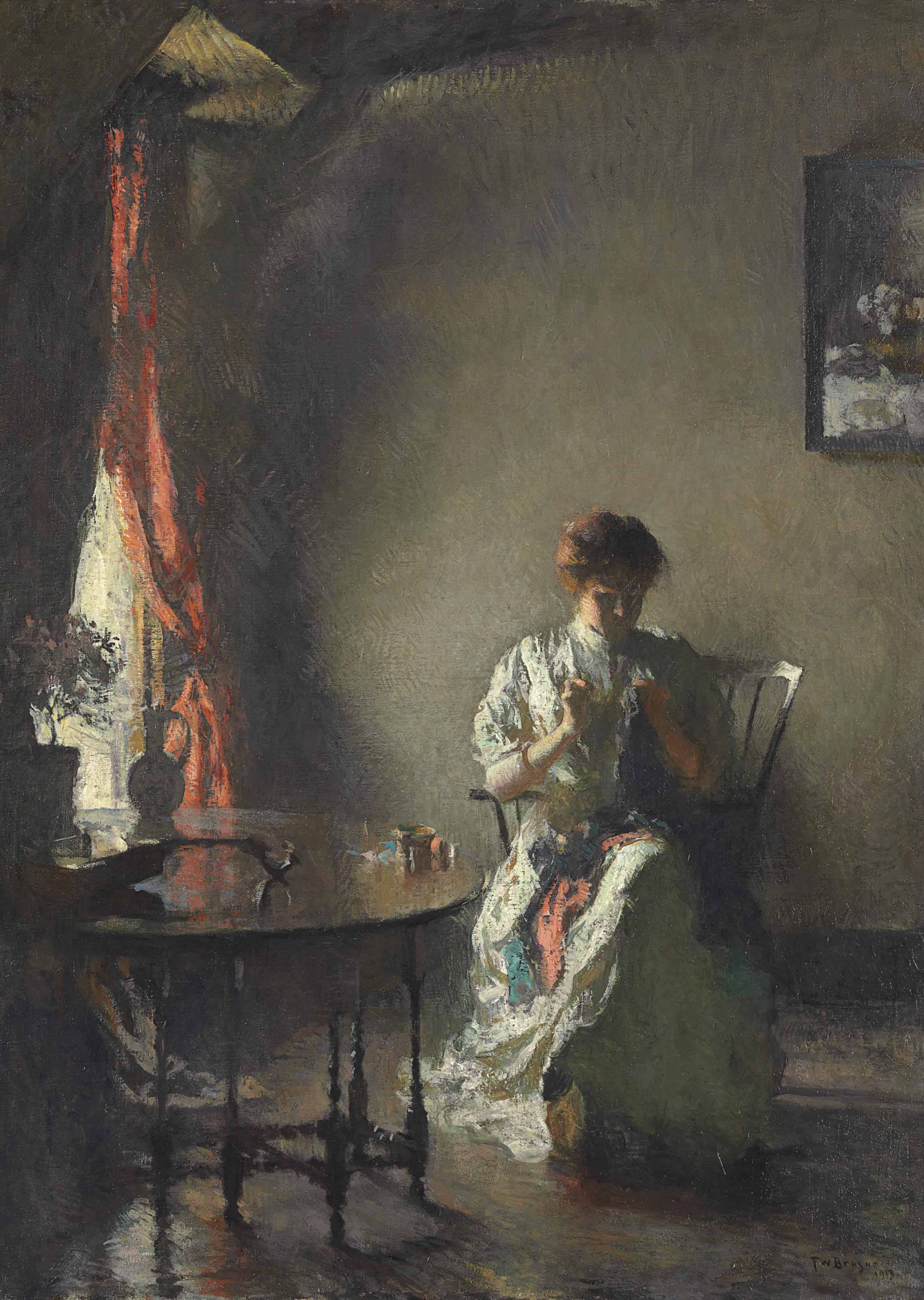 2275x3200 Frank Weston Benson (1862 1951) The Seamstress 20th Century - The Seamstress Painting