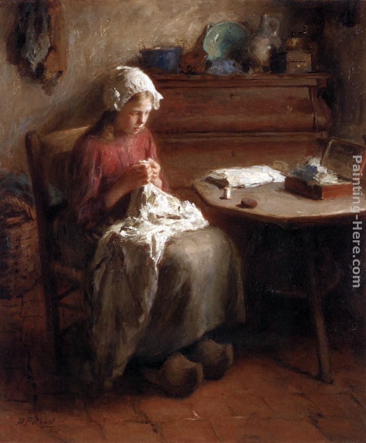 720x872 Bernard Jean Corneille Pothast The Young Seamstress Painting - The Seamstress Painting