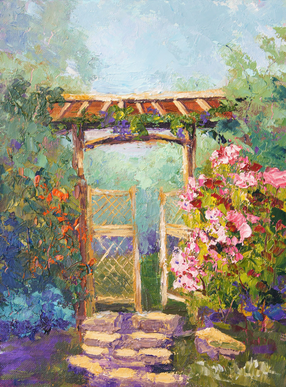 1000x1351 Japanese Secret Garden Palette Knife Painting - The Secret Garden Painting