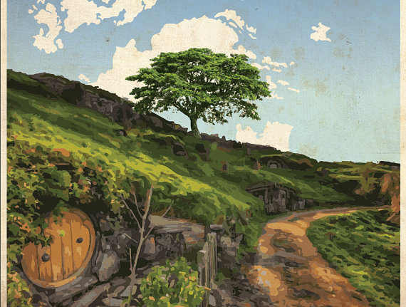 570x431 The Shire Lord Of The Rings Hobbit Travel Poster Vintage Print - The Shire Painting