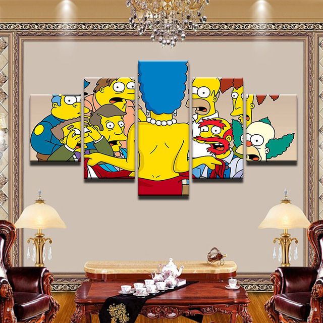 640x640 Art Cartoon Simpsons Canvas Painting 5pcs Framed Modular Pictures - The Simpsons Painting