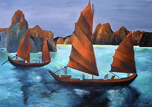 300x211 Dragon Boat Paintings Fine Art America - The Simpsons Sailboat Painting