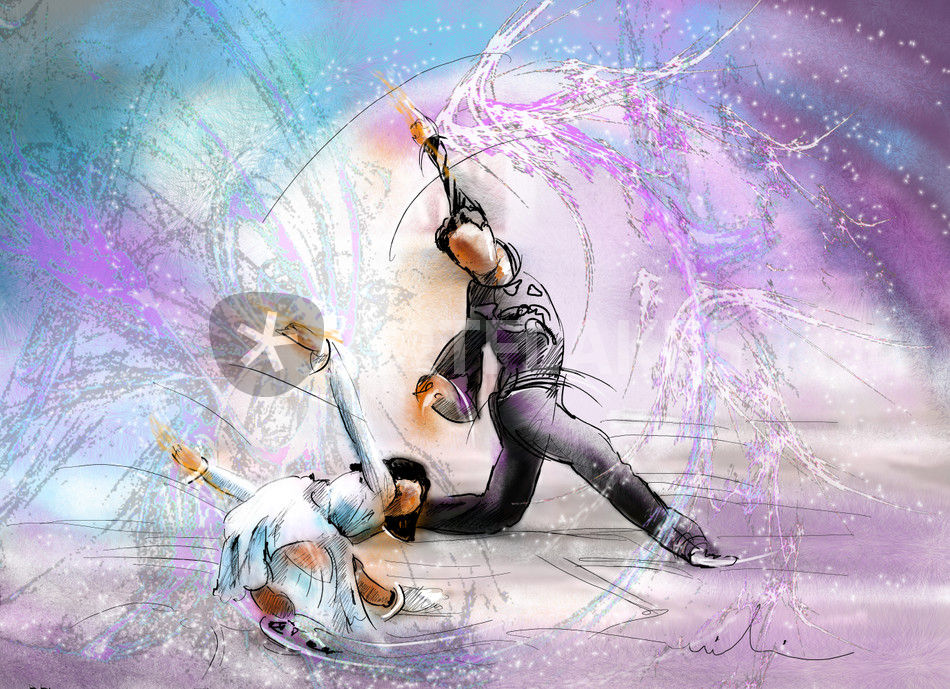 950x689 Figure Skating 02 Painting Art Prints And Posters By Miki De - The Skater Painting