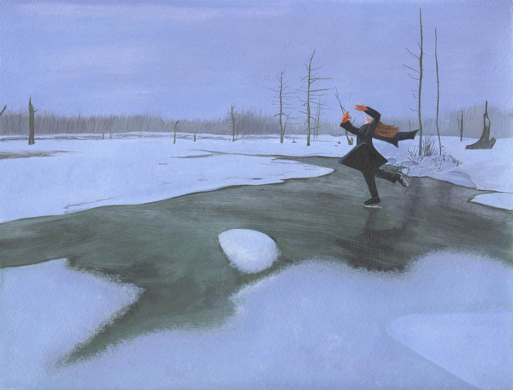 1024x780 Ice Skating Pond By Ksoto - The Skater Painting