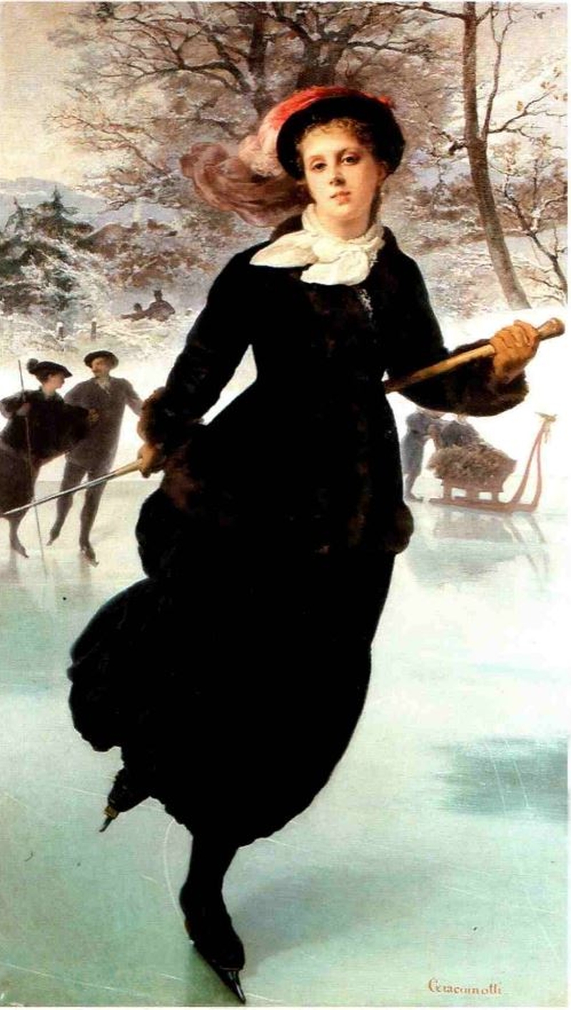 800x1414 The Skater Painting Felix Henri Giacomotti Oil Paintings - The Skater Painting