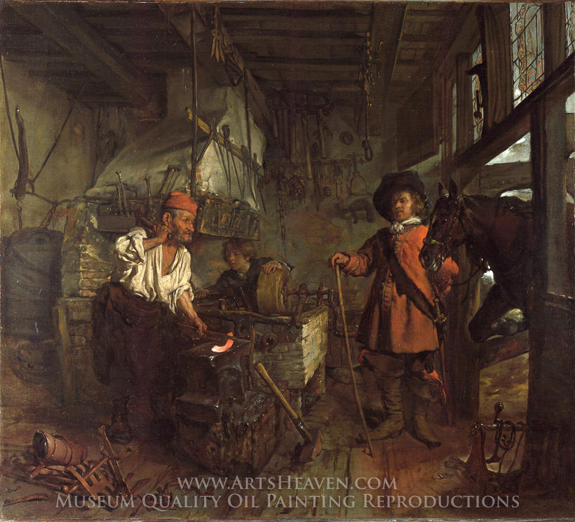 820x744 Reproduction Painting Gabriel Metsu The Interior Of A Smithy, Hand - The Smithy Painting