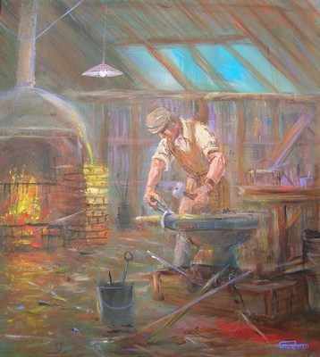 358x400 The Smithy By Leon Goodman (Now Sold 19811) - The Smithy Painting