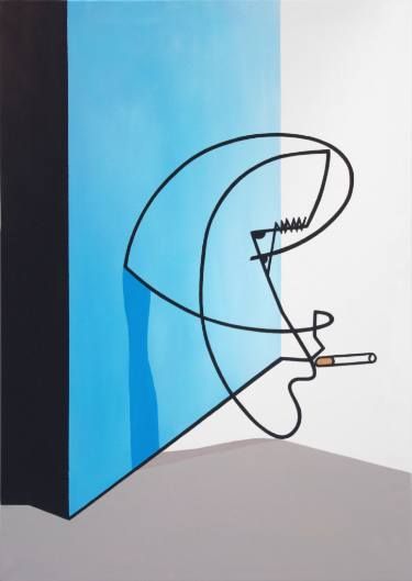 375x529 Saatchi Art Artist Bernard Simunovic Painting, - The Smoker Painting