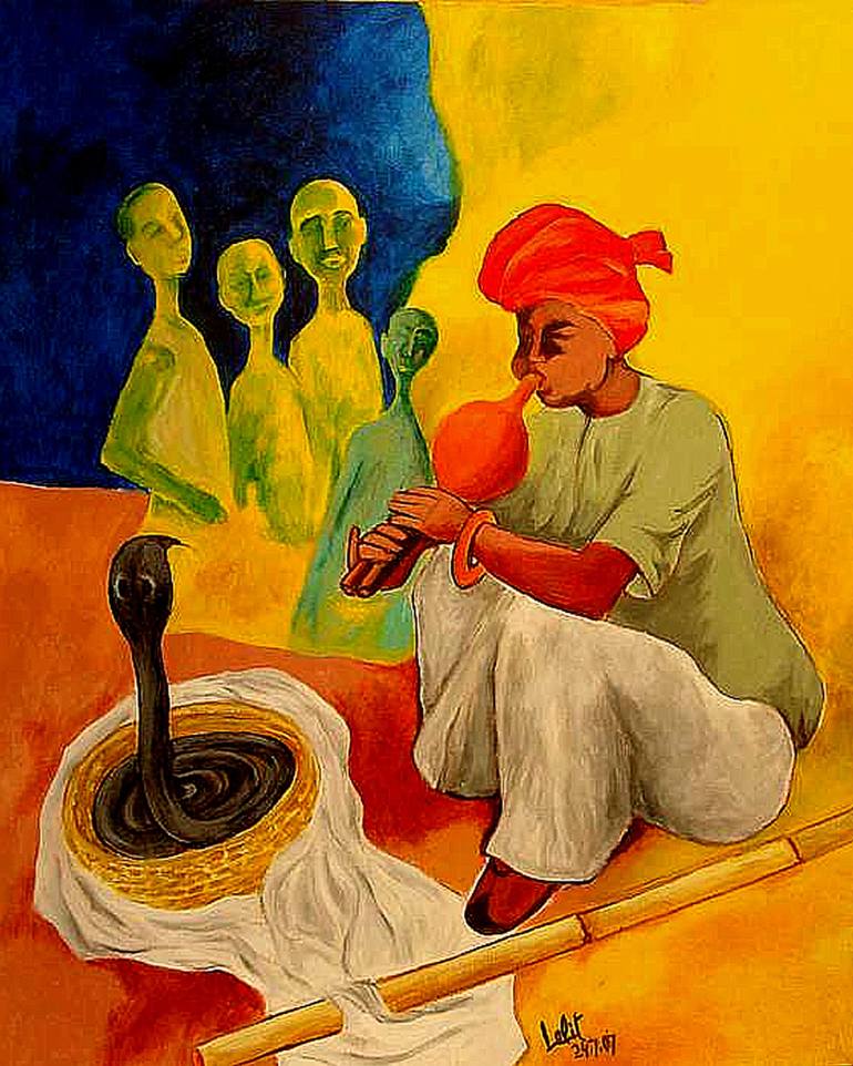 770x962 Saatchi Art Snake Charmer Painting By Lalit Jain - The Snake Charmer Painting