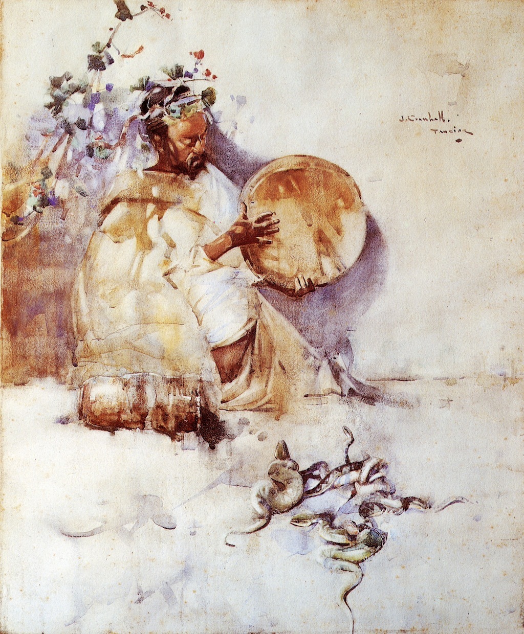 1024x1240 The Snake Charmer Painting Joseph Crawhall Oil Paintings - The Snake Charmer Painting