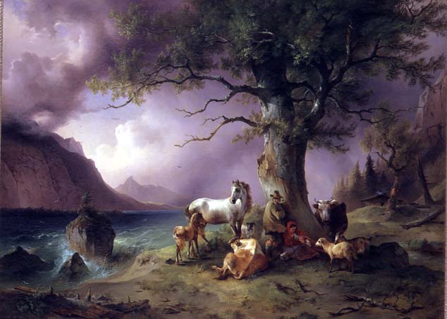 635x454 Sheltering From The Storm Painting Friedrich Gauermann Oil Paintings - The Storm Painting