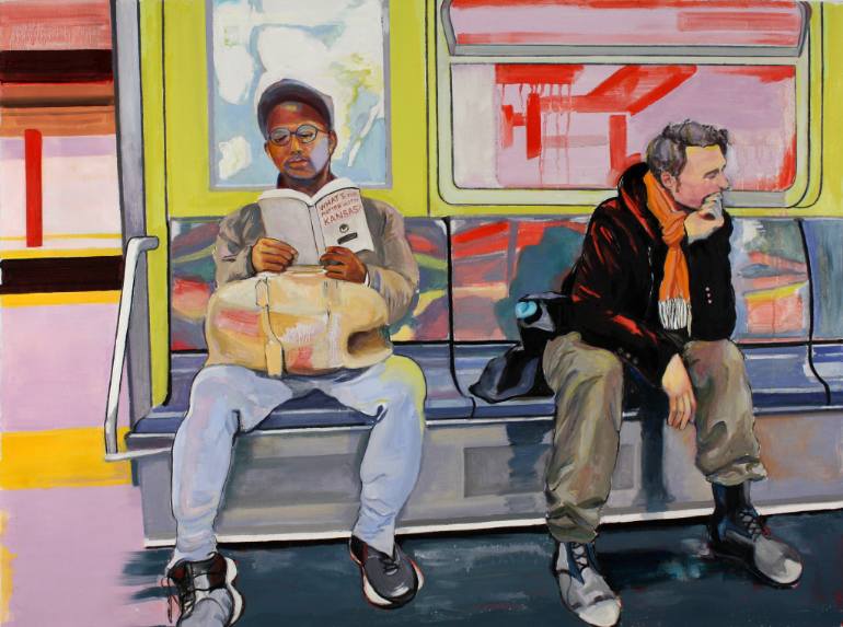 770x573 Saatchi Art Two Men On The Subway Painting By Kathleen Migliore - The Subway Painting