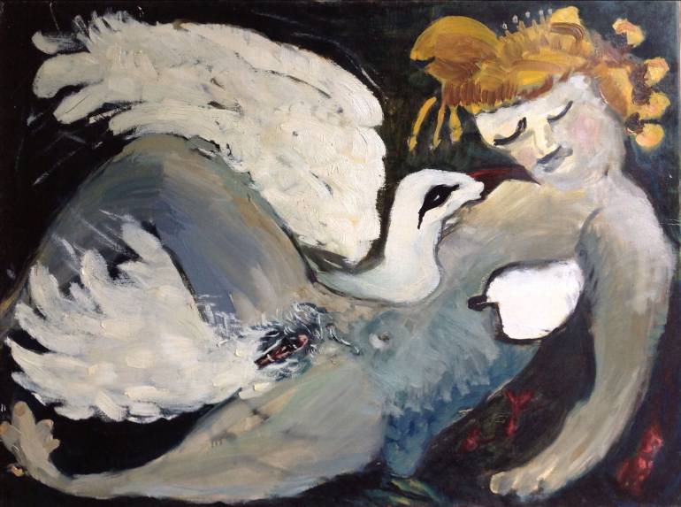 770x573 Saatchi Art Leda And The Swan Painting By Saymoonart Saymoonart - The Swan Painting