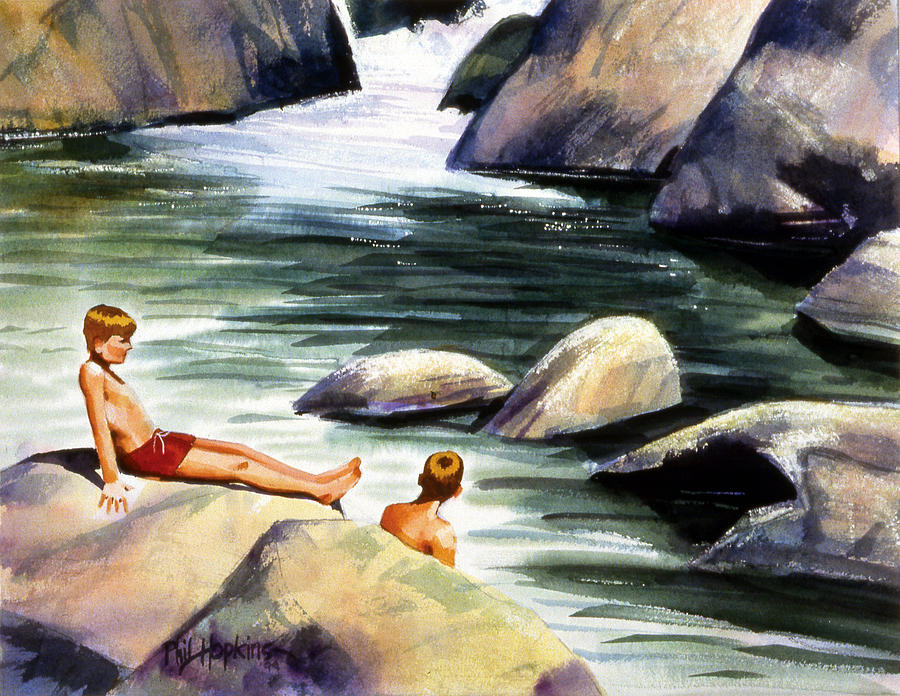 900x696 Swimming Hole Painting By Phil Hopkins - The Swimming Hole Painting