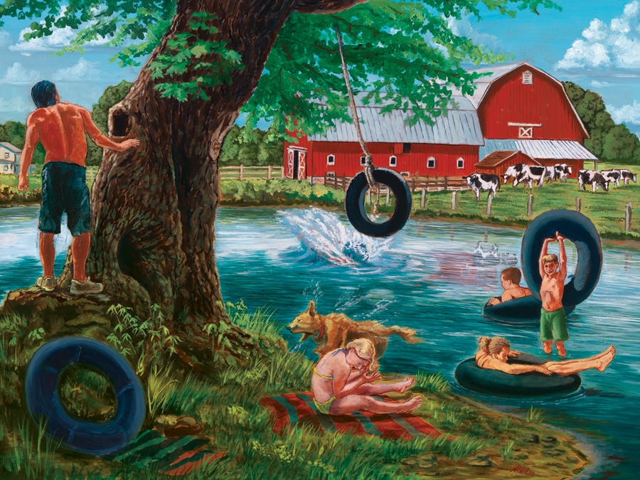 900x675 The Swimming Hole 500pc Jigsaw Puzzleitem 52029 Cobble Hill Puzzle Co - The Swimming Hole Painting
