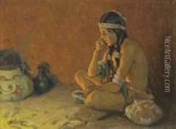 600x439 The Thinker Oil Painting Reproduction By Eanger Irving Couse - The Thinker Painting
