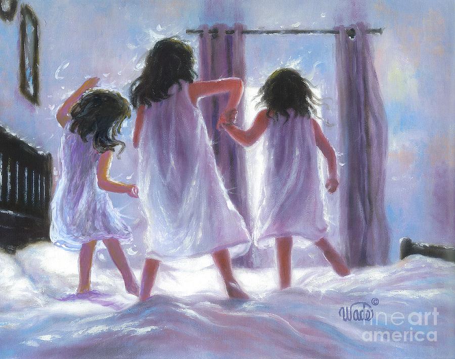 900x710 Three Sisters Jumping On The Bed Painting By Vickie Wade - The Three Sisters Painting