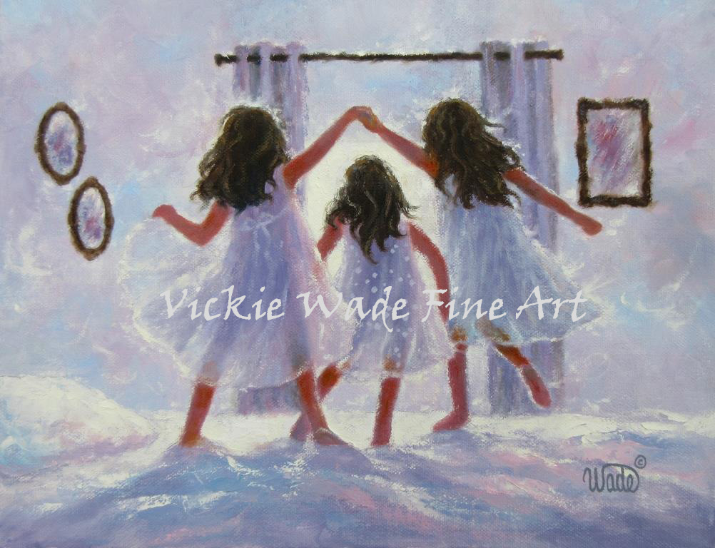 1002x768 Three Sisters Jumping On The Bed London Bridges Vickie Wade Fine Art - The Three Sisters Painting