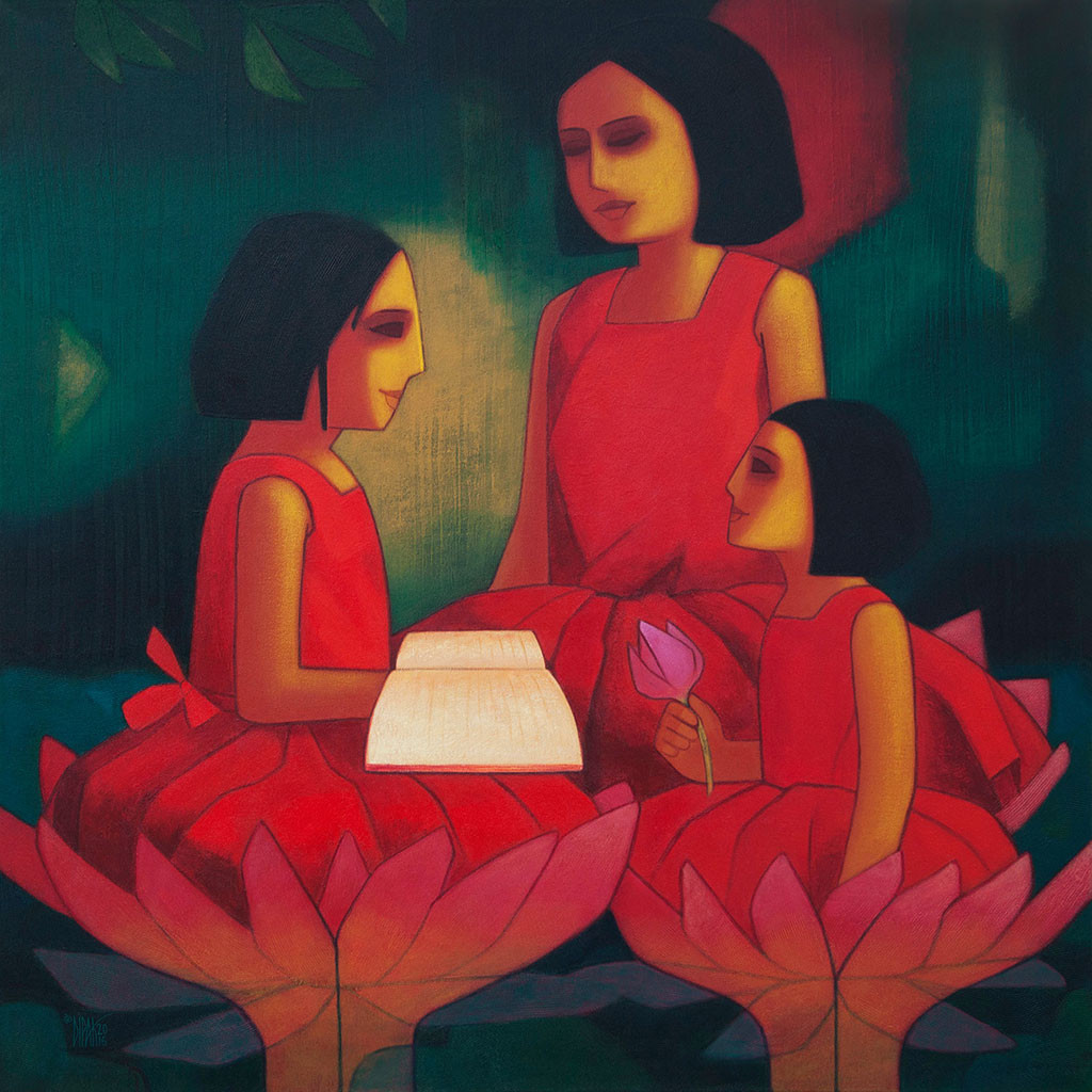 1024x1024 Three Sisters By Artist Dipak Asole Expressionism, Painting - The Three Sisters Painting