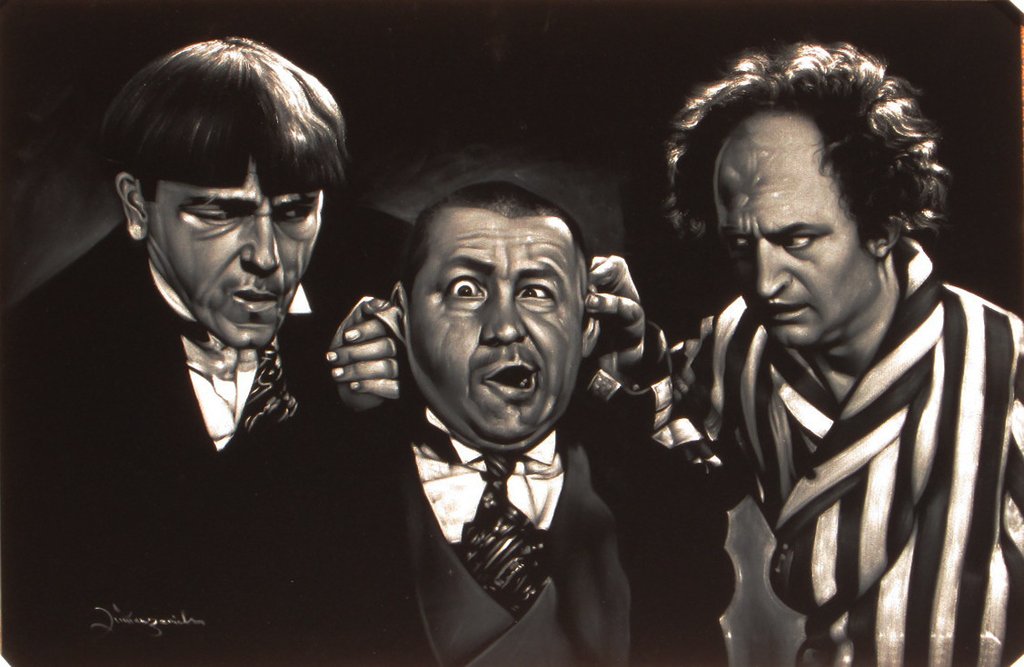 1024x667 Three Stooges Moe, Larry Fine, And Curly Howard Original Oil - The Three Stooges Painting