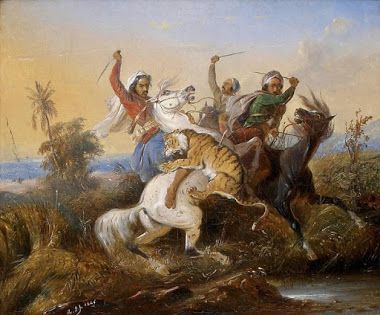 380x315 Lukisan Aliran Klasikisme Seni Rupa Indonesia - The Tiger Hunt Painting