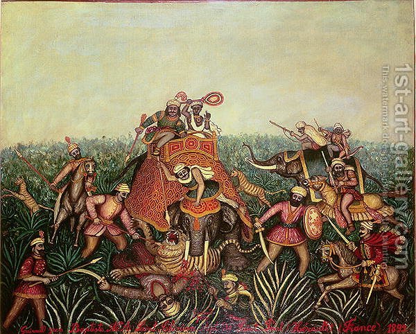 600x482 Tiger Hunt Jean Baptiste Guiraud Reproduction 1st Art Gallery - The Tiger Hunt Painting