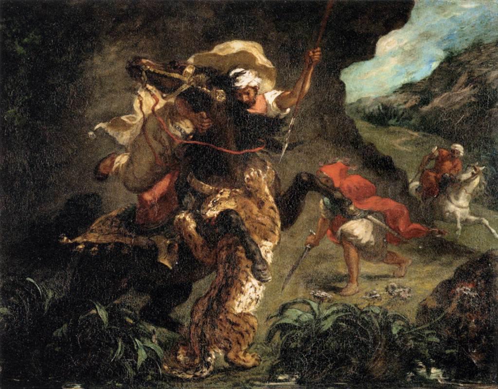 1024x800 Delacroix - The Tiger Hunt Painting