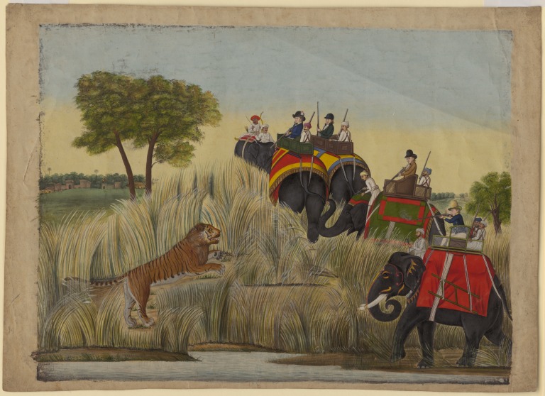 768x558 Four Elephants With Europeans Seated The Howdahs Taking Part - The Tiger Hunt Painting