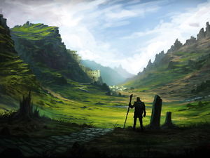 300x225 Pilgrim Traveler Epic Fantasy Painting Landscape Art Giant Wall - The Traveler Painting