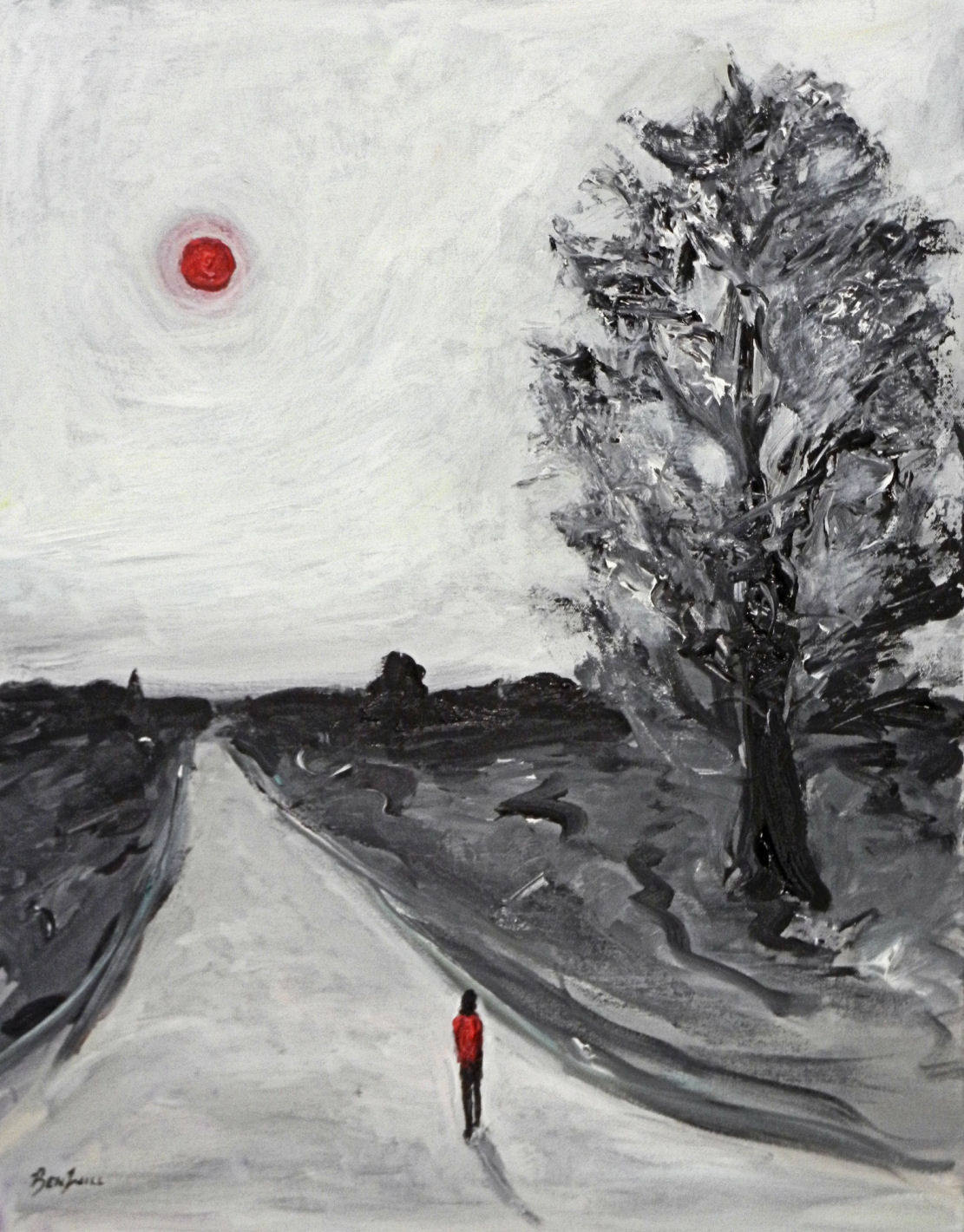 1111x1421 Traveler Abstract Black White And Red Artwork - The Traveler Painting