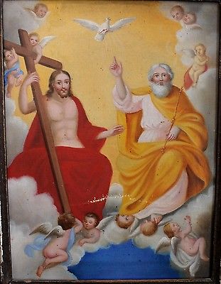 311x400 Fabulous Antique 19th Century European Holy Trinity Religious - The Trinity Painting