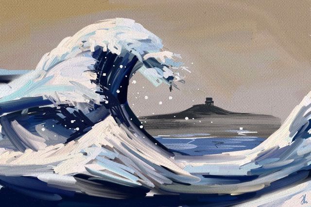 640x427 The Great Wave Off Kimmeridge (Iphone Painting) - The Tsunami Painting
