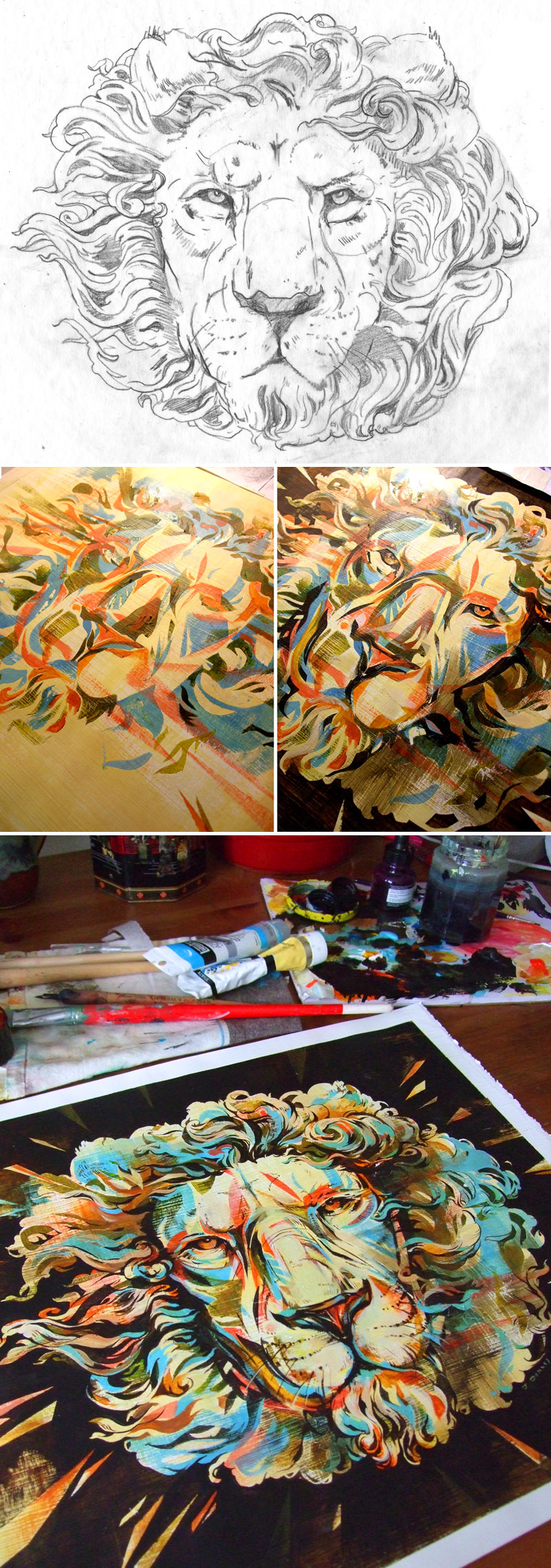 800x2277 Lion Album Cover Two Crown King Band Jacqui Oakley - The Two Crowns Painting