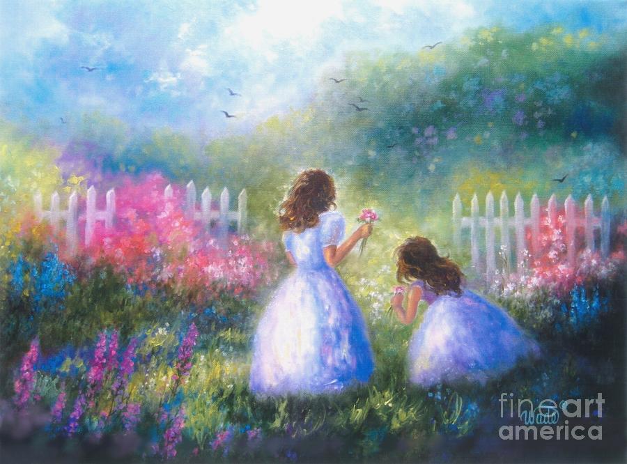 900x666 Two Sisters In The Garden Painting By Vickie Wade - The Two Sisters Painting