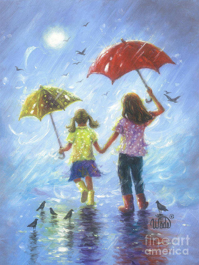 676x900 Two Sisters Rain Blond Little Sister Painting By Vickie Wade - The Two Sisters Painting