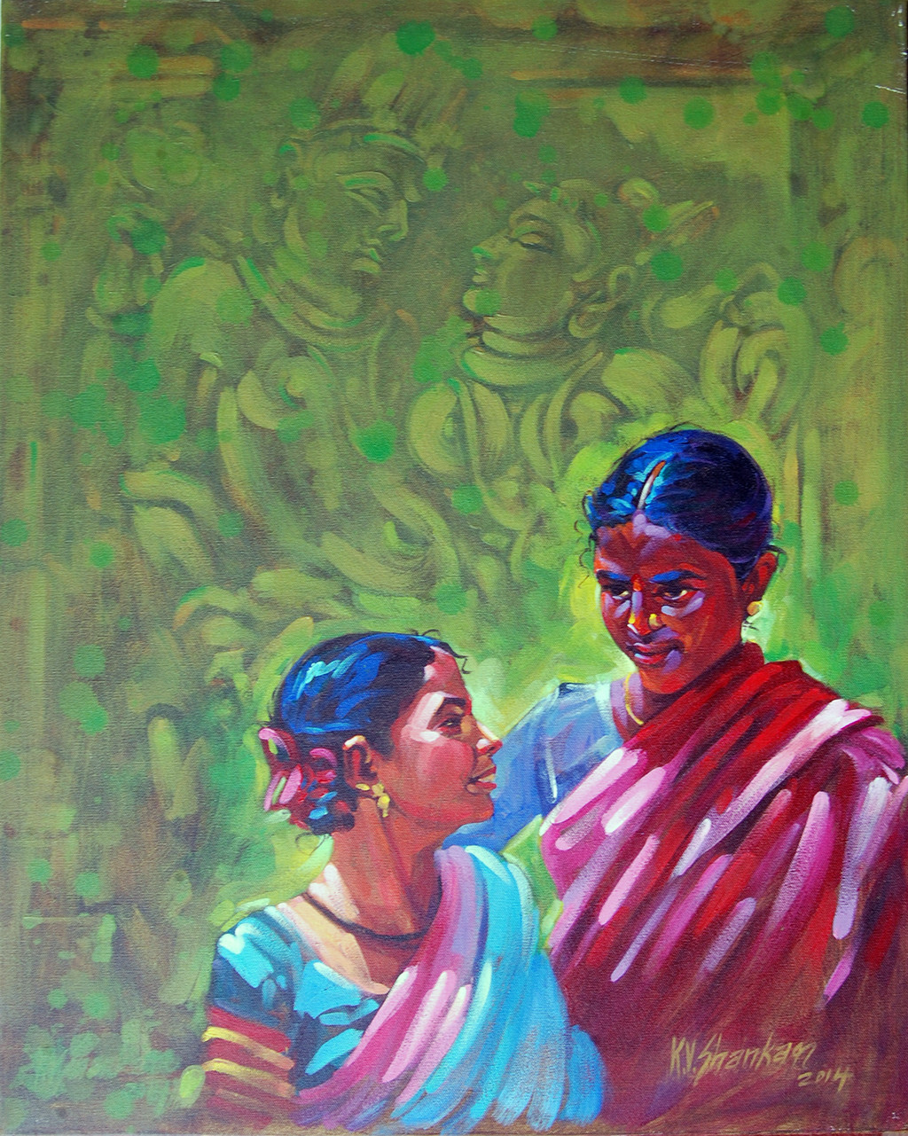 1024x1281 Two Sisters By Artist K V Shankar Impressionism, Painting - The Two Sisters Painting