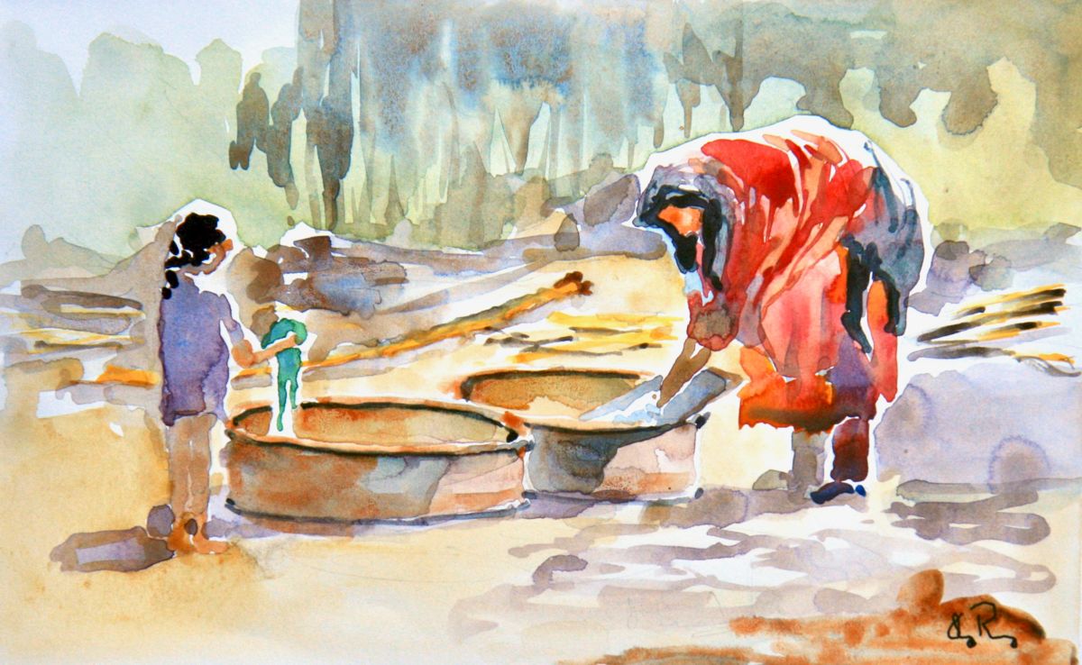 1200x738 The Washerwomen (Guy Rossey) - The Washerwoman Painting