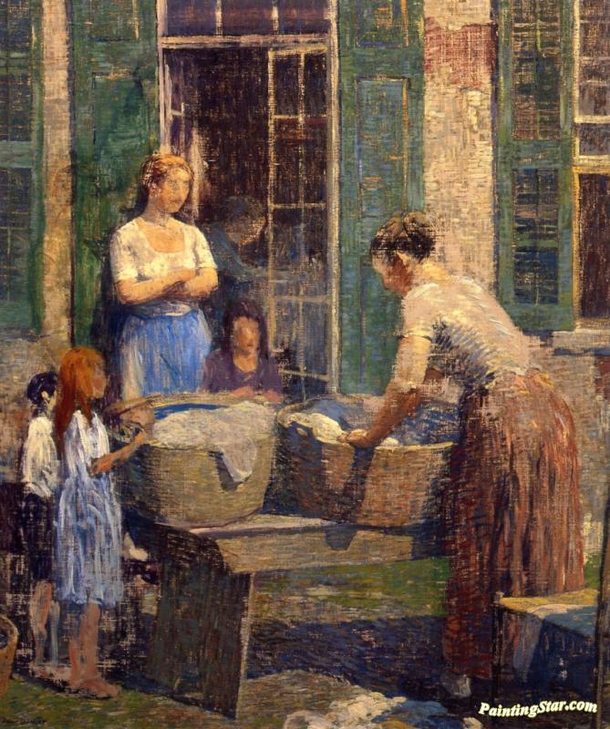 669x800 Washer Woman Artwork By Robert Spencer Oil Painting Amp Art Prints - The Washerwoman Painting