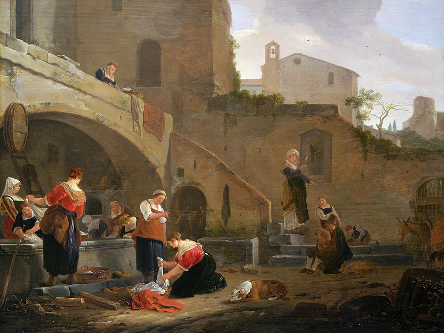 900x676 Washerwomen By A Roman Fountain Painting By Thomas Wyck - The Washerwoman Painting