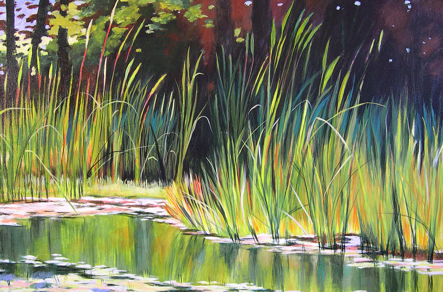 900x594 Water Garden Landscape Ii Painting By Melody Cleary - The Water Garden Painting