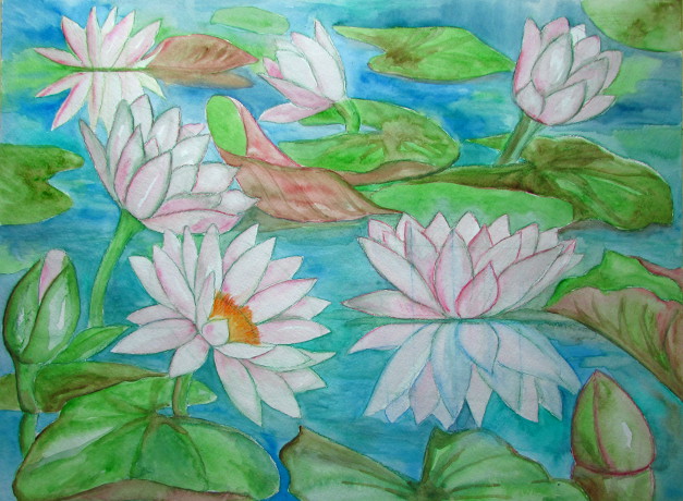 627x460 Watercolor Water Lilies Painting - The Water Lilies Painting