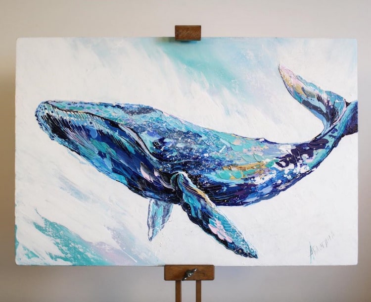 750x610 Textured Palette Knife Paintings Capture The Majestic Beauty Of Whales - The Whale Painting