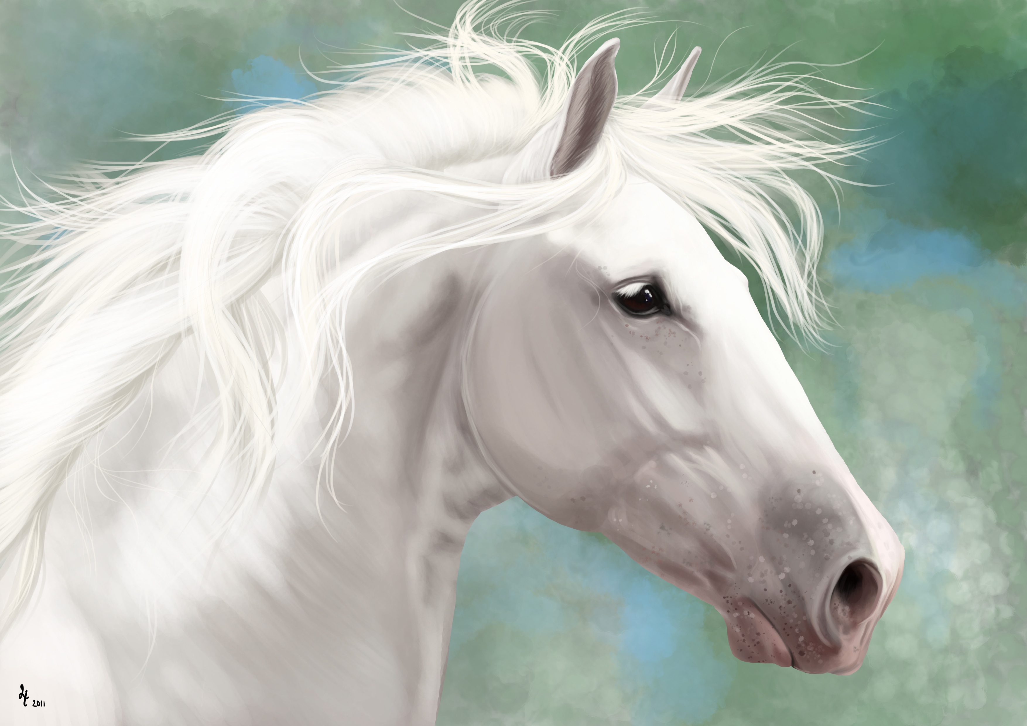 3508x2480 White Horse By Avorage - The White Horse Painting