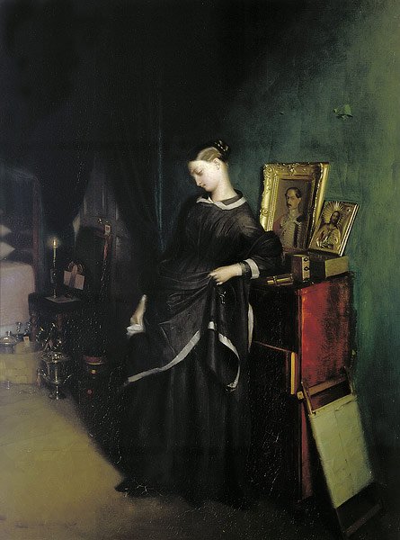 445x600 The Widow 1851 Painting Pavel Fedotov Oil Paintings - The Widow Painting