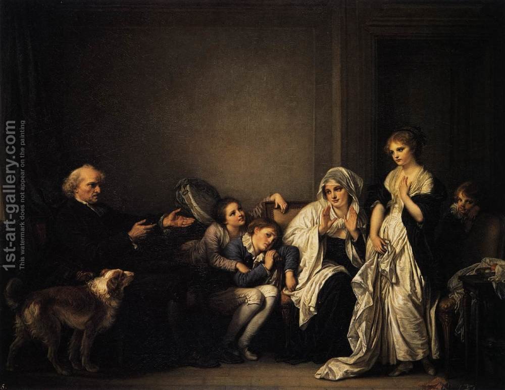 1000x772 The Widow And Her Priest 1784 Jean Baptiste Greuze Reproduction - The Widow Painting