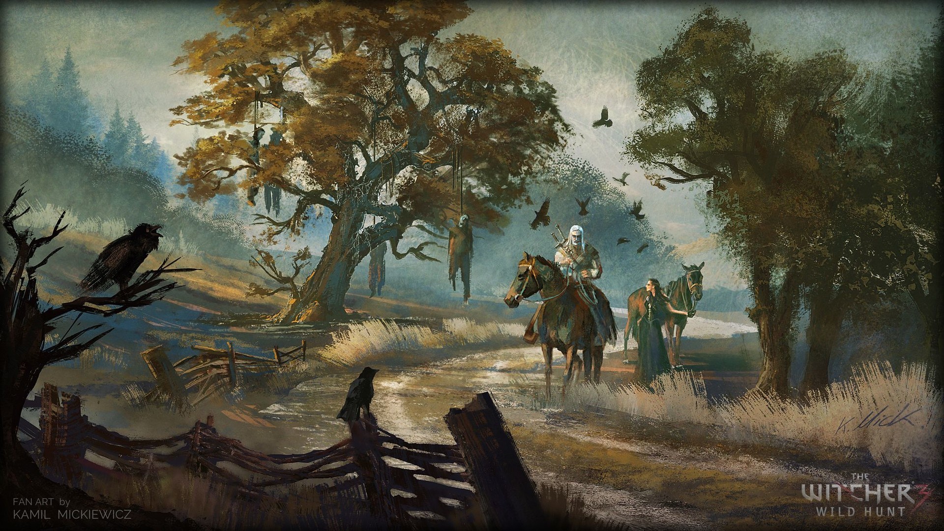 1920x1080 Wallpaper Painting, Video Games, Artwork, Witcher, - The Wild Hunt Painting